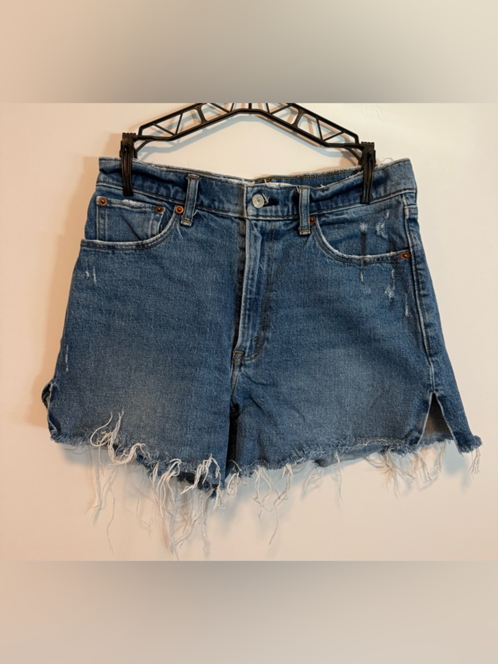Abercrombie & Fitch Distressed High-Rise Denim Shorts - Blue